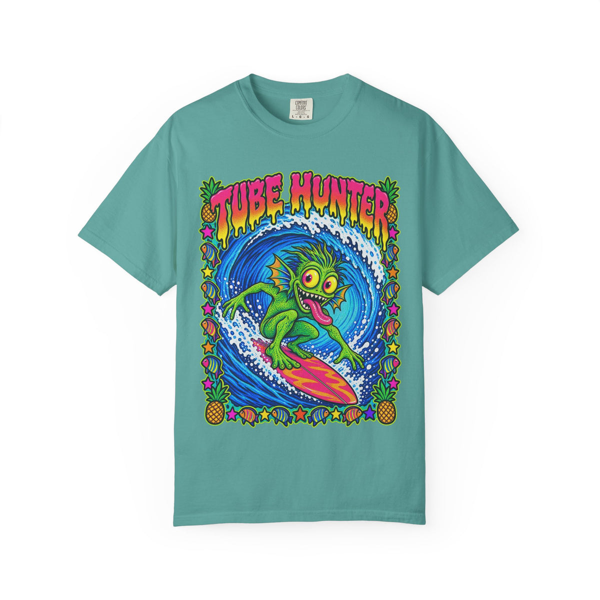 Tube Hunter Tee | 80s Comic Sea Monster Surf Shirt | Funny Barrel Wave T-Shirt | Comfort Colors