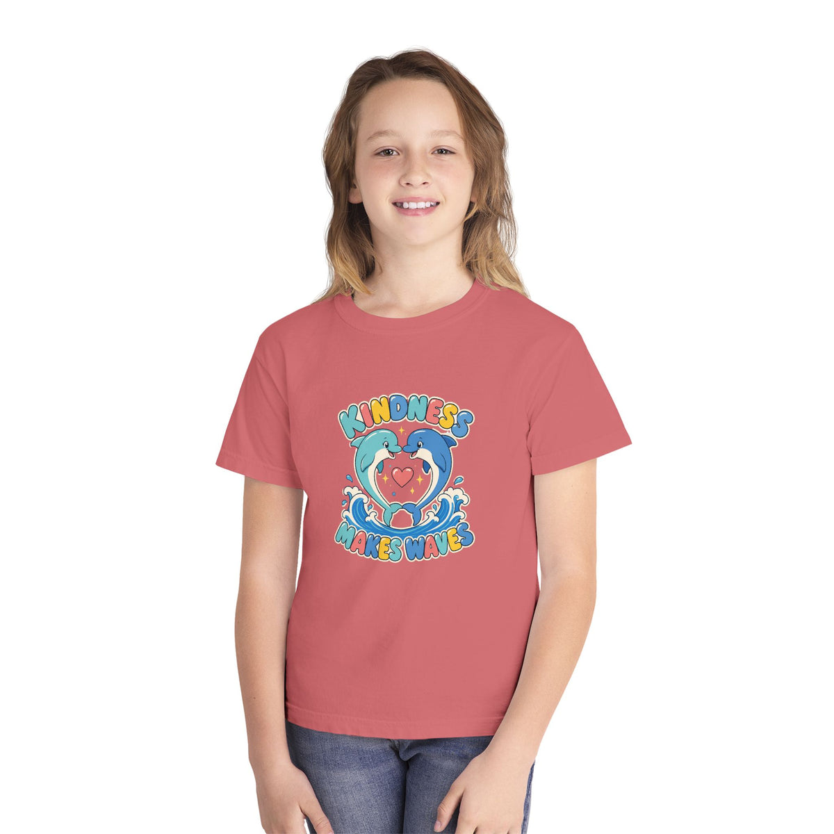 Kindness Makes Waves Kids Tee | Kindness Dolphin Kids Shirt | Youth Beach T-Shirt | Surf Kid Gift