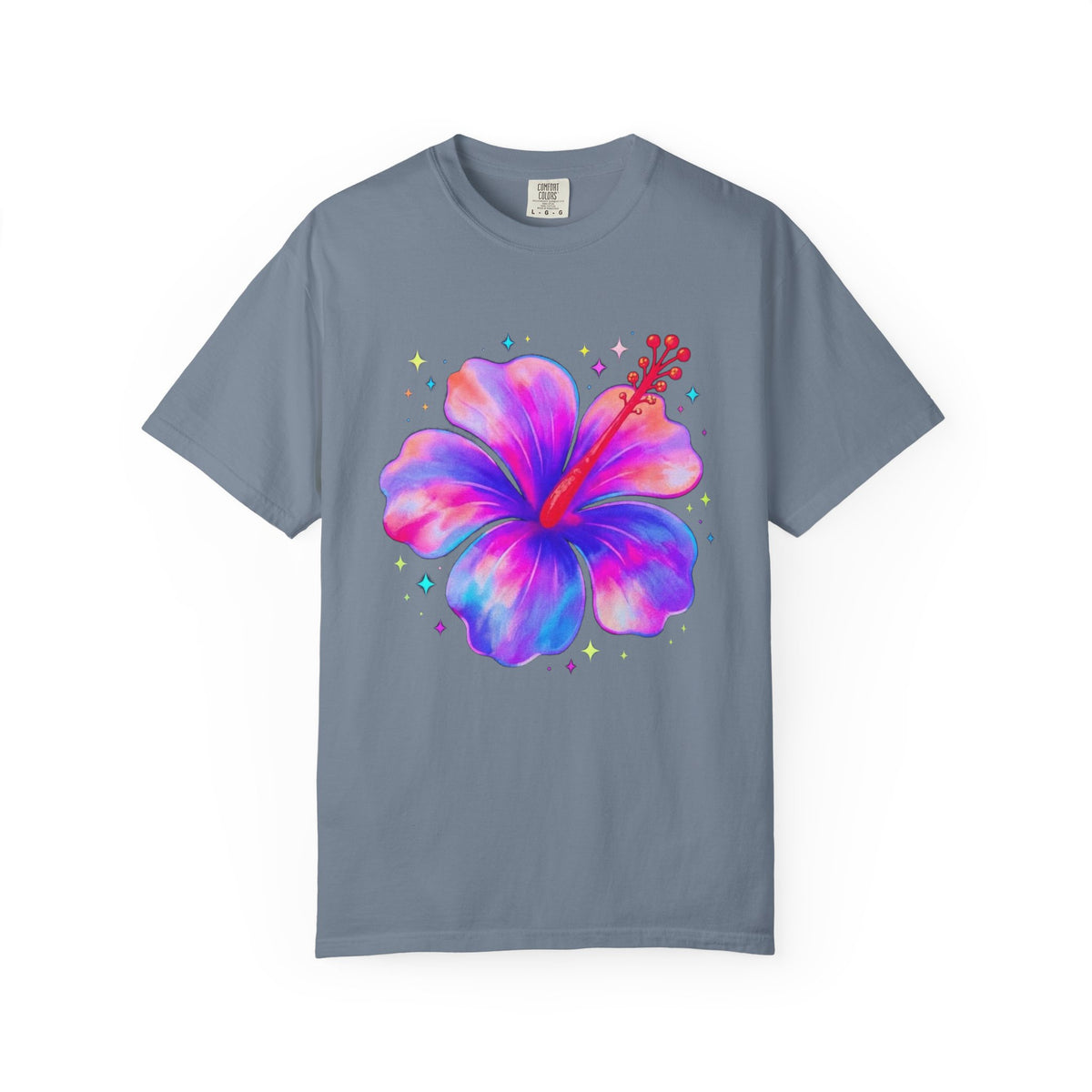 Tie Dye Hibiscus Tee | Neon Tropical Flower Shirt | Sparkly Hibiscus Graphic T-Shirt | Comfort Colors