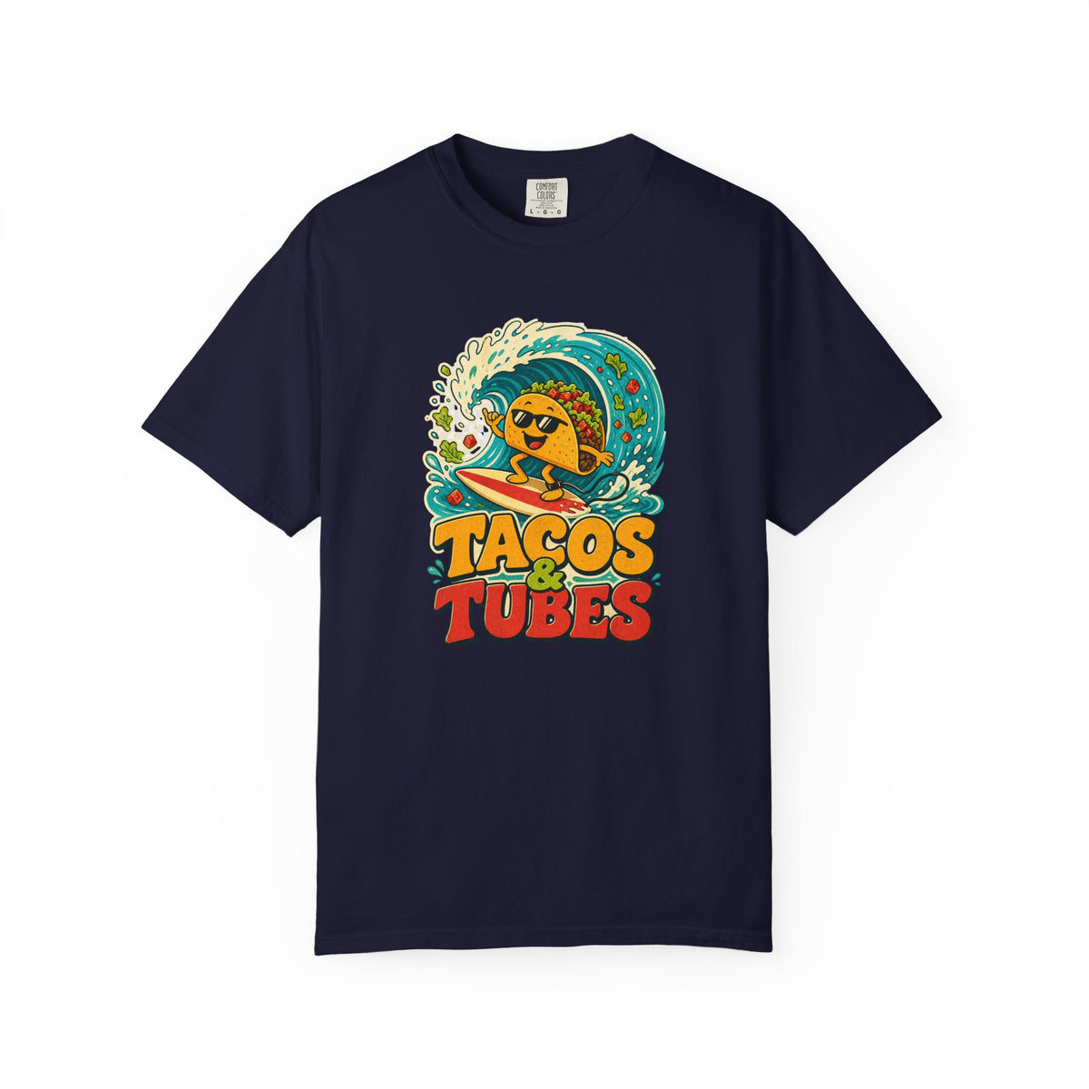 Tacos & Tubes Tee | Funny Taco Surf Shirt | Retro Beach T-Shirt | Comfort Colors Gift