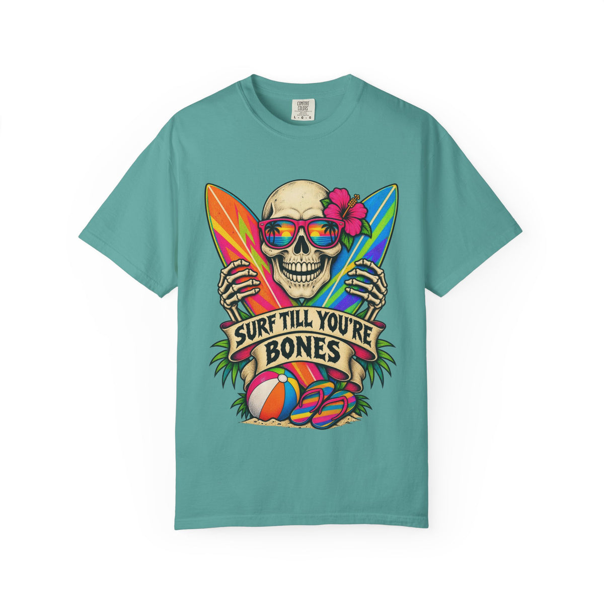 Surf Till You're Bones Tee | Funny Skeleton Surf Shirt | Retro Surfer T-Shirt | Comfort Colors