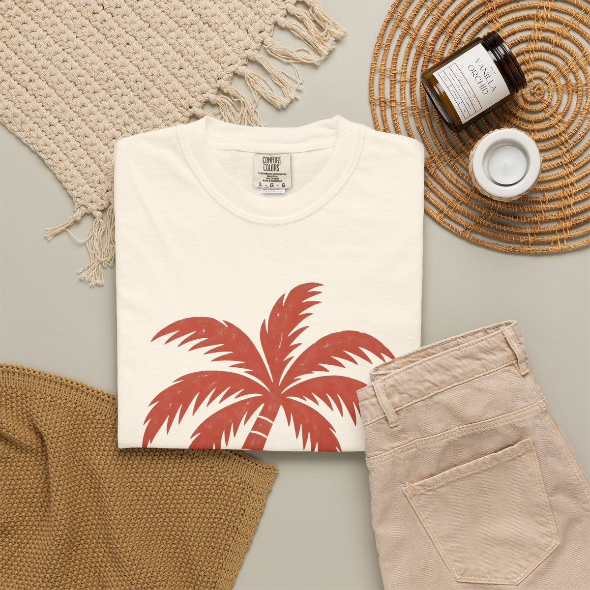 Block Print Palm Wave Shirt | Minimal Palm Tree Tee | Comfort Colors T-Shirt
