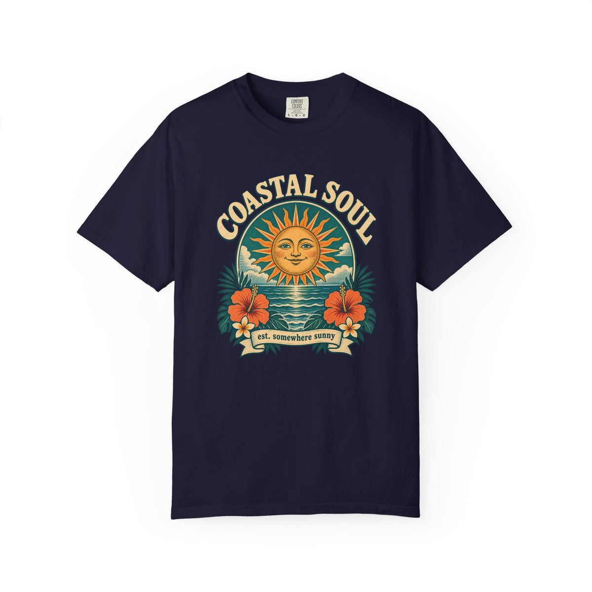 Coastal Soul Sun Face Tee | Vintage Sun Ocean Shirt | Retro Beach T-Shirt | Comfort Colors Gift