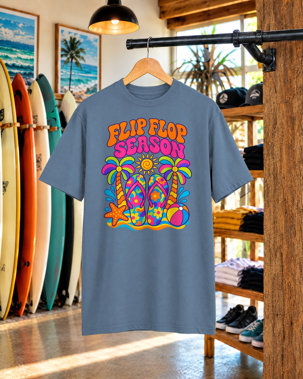 Flip Flop Season Tee | Summer Beach Shirt | Colorful Sandals T-Shirt | Comfort Colors