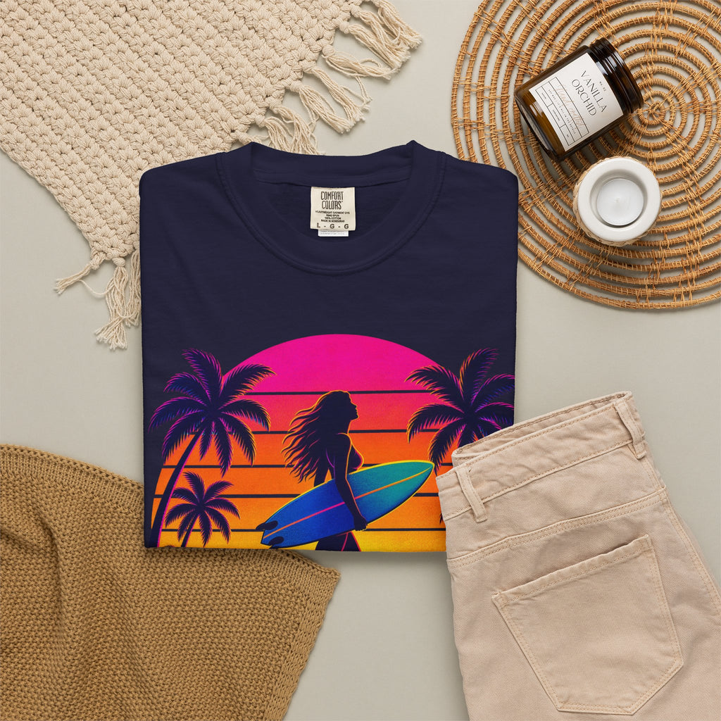 Chasing Sunsets Tee | Synthwave Sunset Surf Girl Shirt | Retro Palm T-Shirt | Comfort Colors