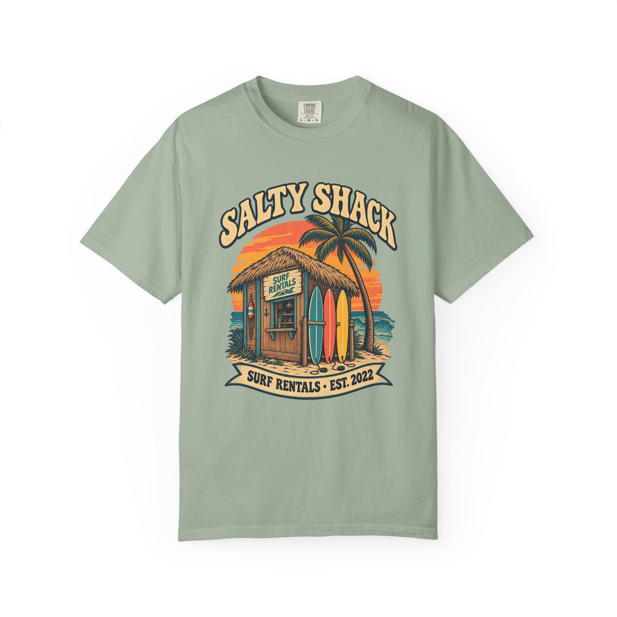 Salty Shack Surf Rentals Tee | Vintage Beach Hut Surf Shirt | Retro Surf Shop T-Shirt | Comfort Colors