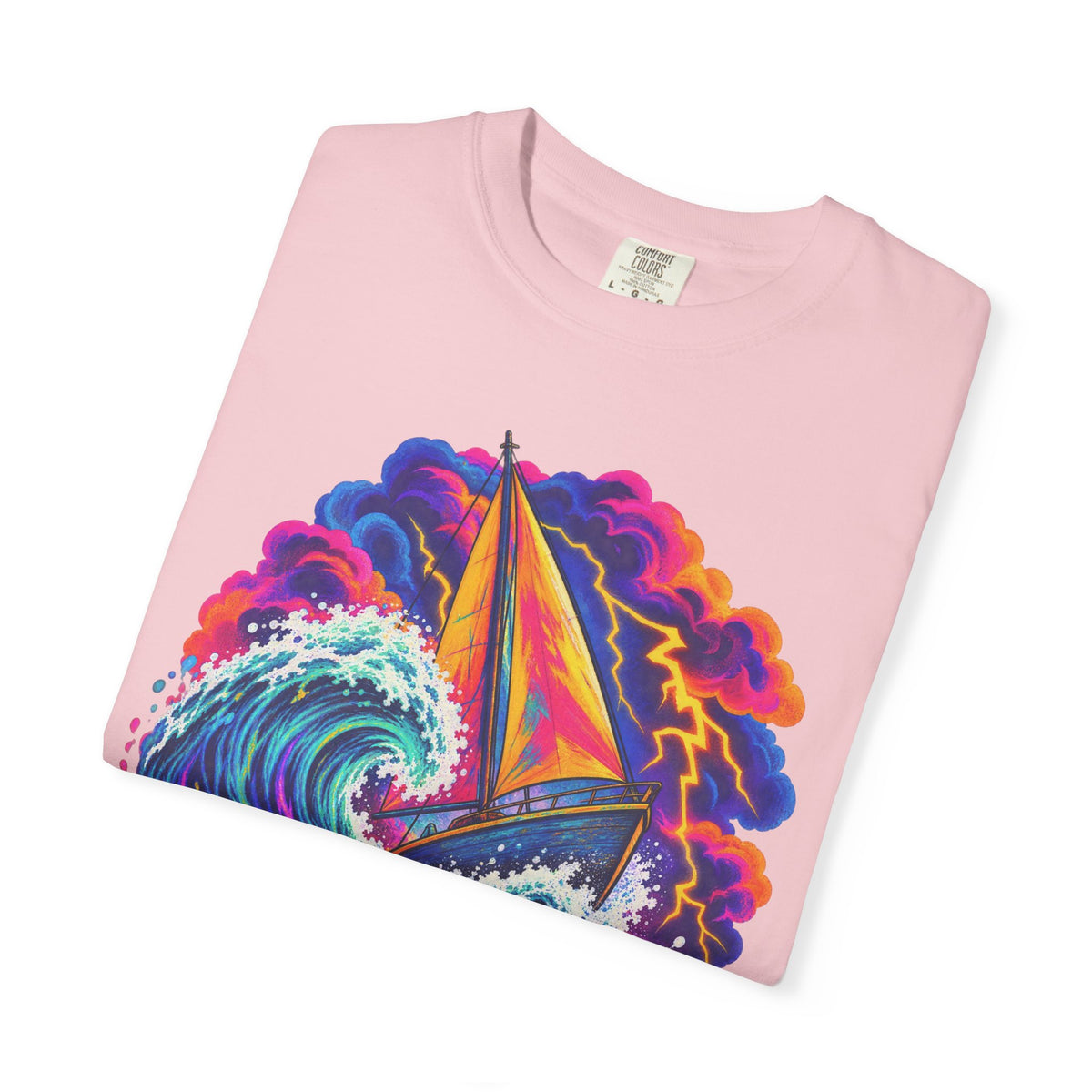 Ride The Storm Tee | Sailboat Big Wave Shirt | Bold Ocean Art T-Shirt | Comfort Colors