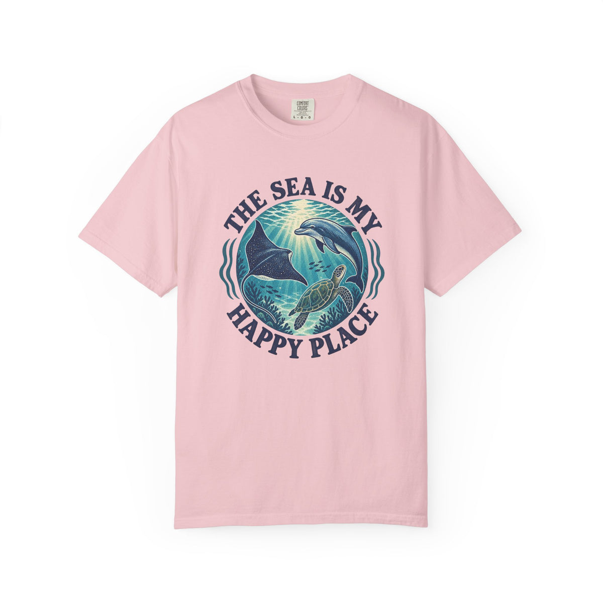 The Sea Is My Happy Place Tee | Ocean Life Turtle Dolphin Shirt | Marine T-Shirt | Comfort Colors Gift