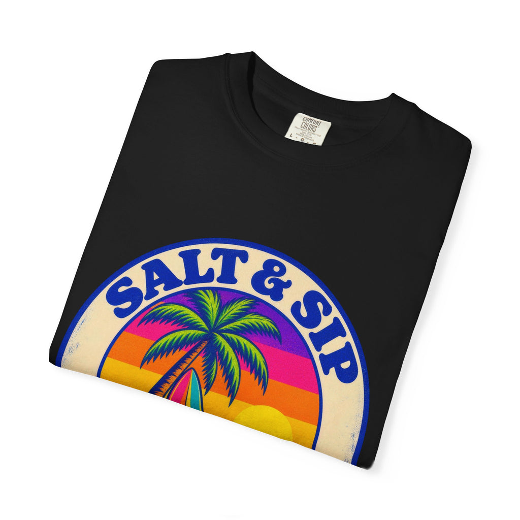 Salt & Sip Beach Bar Club Tee | Retro Sunset Badge Shirt | Tropical Cocktail T-Shirt | Comfort Colors