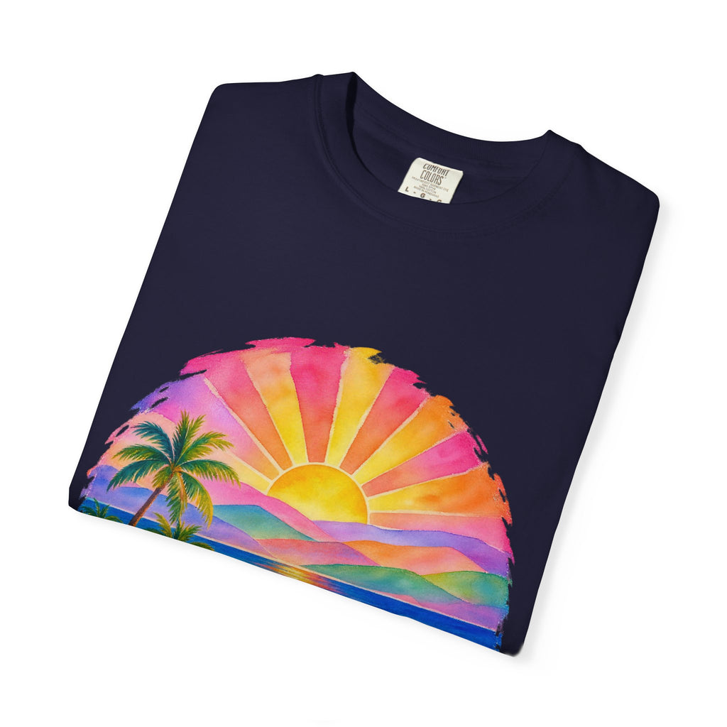 Pastel Coastal Badge Shirt | Watercolour Beach Sunset Tee | Comfort Colors T-Shirt