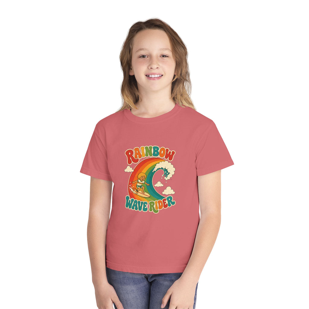 Rainbow Wave Rider Kids Tee | Rainbow Wave Kids Shirt | Youth Beach T-Shirt | Surf Kid Gift