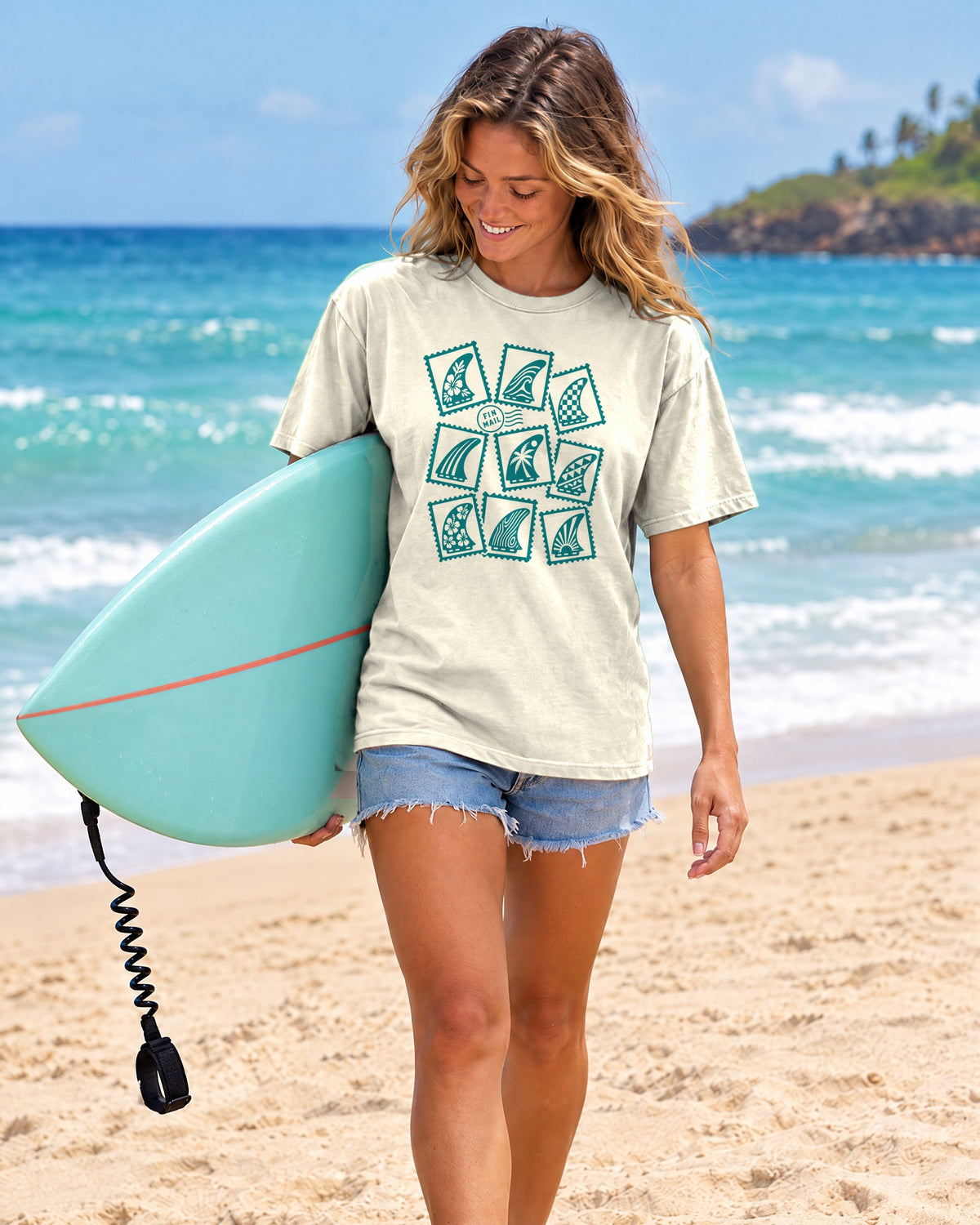 Fin Mail Surf Stamp Shirt | Postage Stamp Surf Fins Tee | Comfort Colors T-Shirt