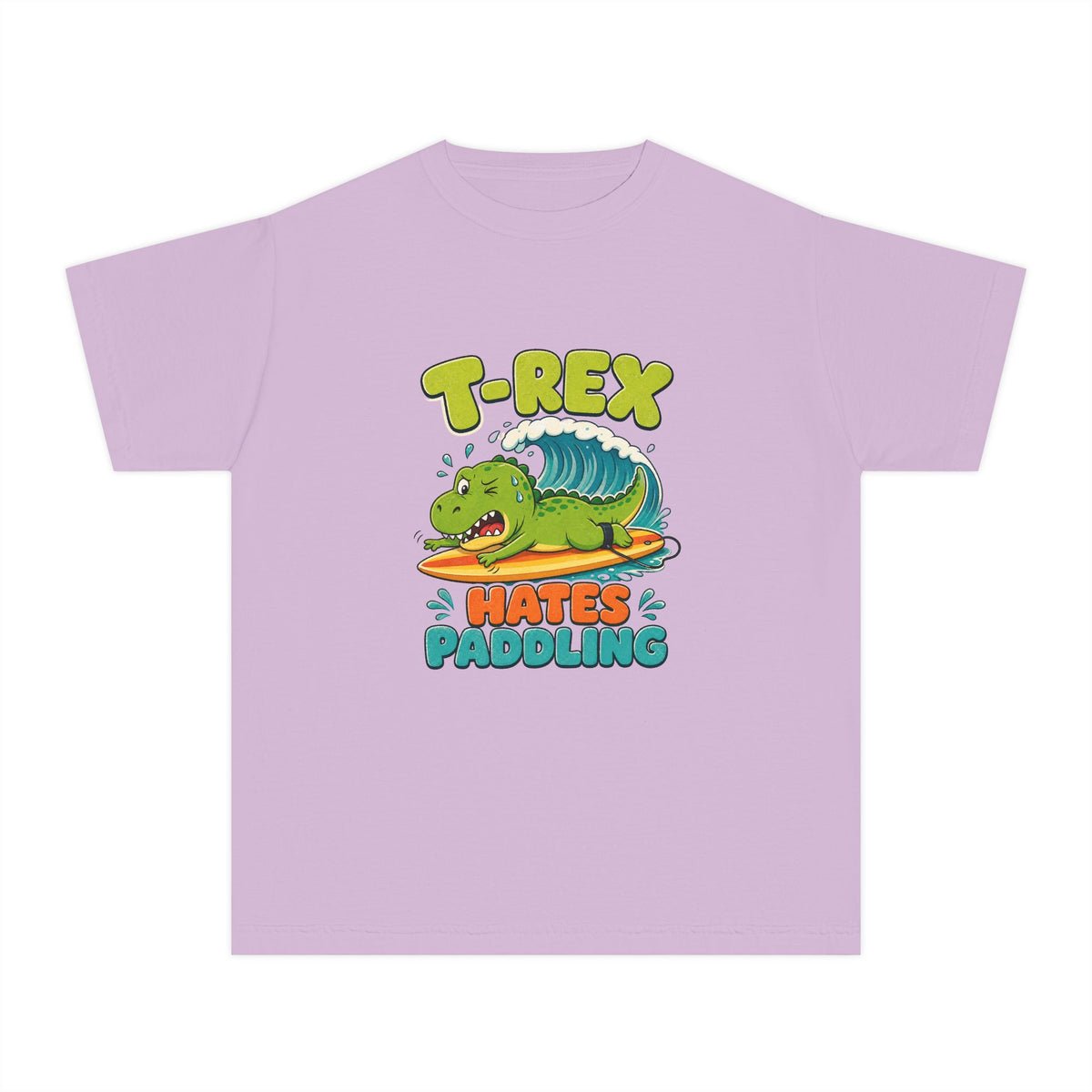 T-Rex Hates Paddling Kids Tee | Funny Dinosaur Kids Shirt | Youth Beach T-Shirt | Surf Kid Gift