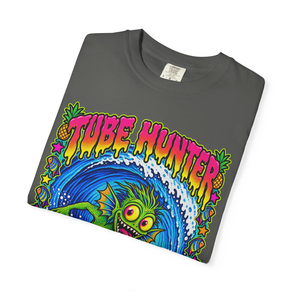 Tube Hunter Tee | 80s Comic Sea Monster Surf Shirt | Funny Barrel Wave T-Shirt | Comfort Colors
