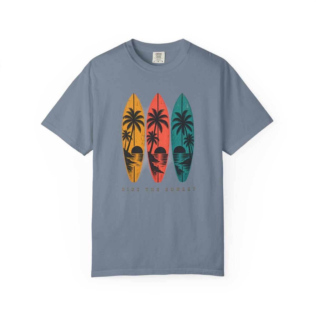 Ride The Sunset Tee | Retro Surfboard Palm Shirt | Vintage Surf T-Shirt | Comfort Colors Gift