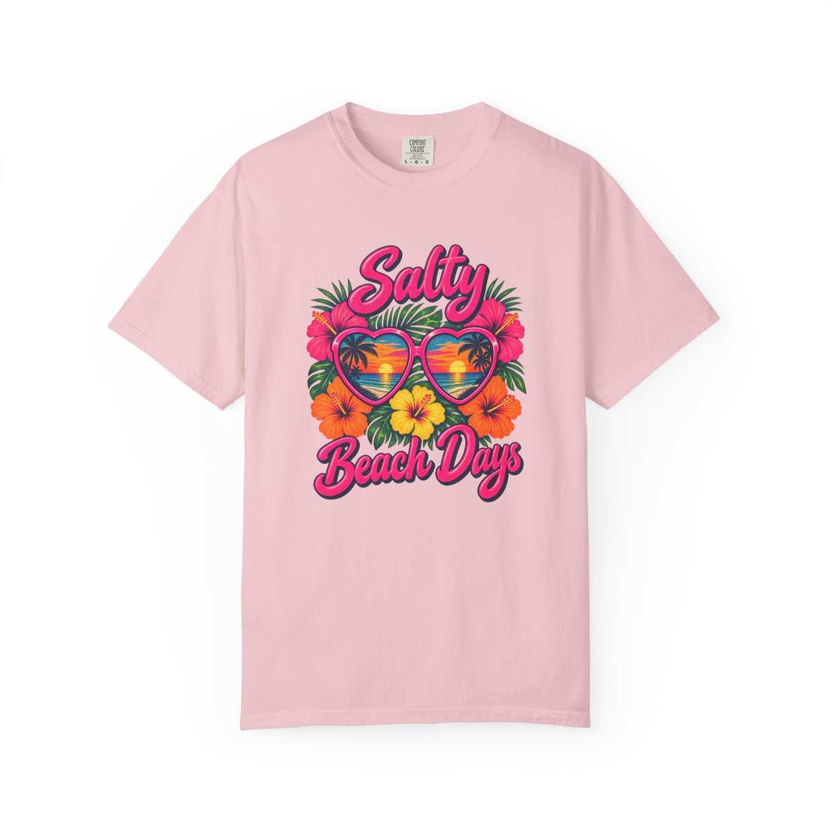 Salty Beach Days Tee | Neon Heart Sunglasses Shirt | Tropical Hibiscus T-Shirt | Comfort Colors Gift