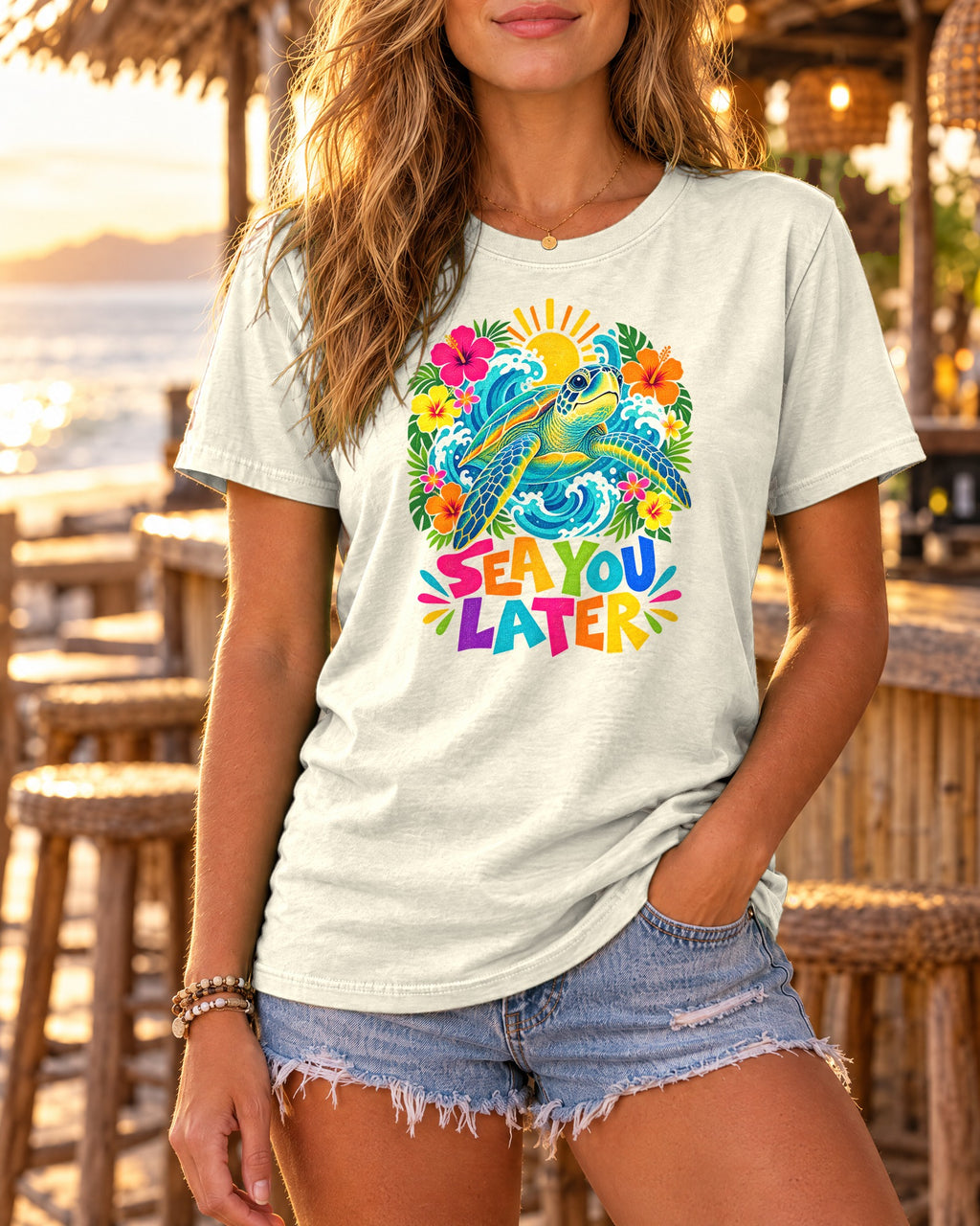 Sea You Later Sea Turtle Tee | Funny Ocean Pun Shirt | Colorful Beach T-Shirt | Comfort Colors