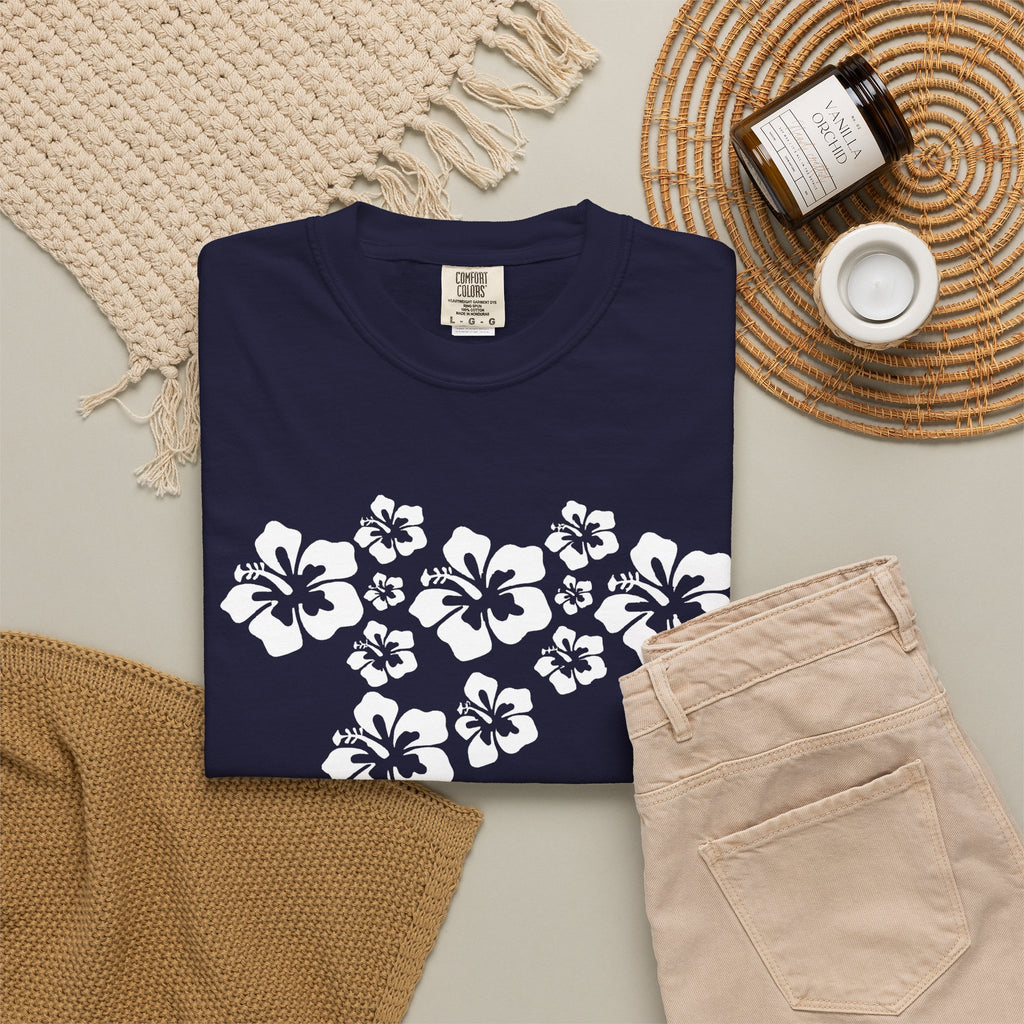 Hibiscus Flowers Tee | White Hibiscus Cluster Shirt | Tropical Island Flower T-Shirt | Comfort Colors