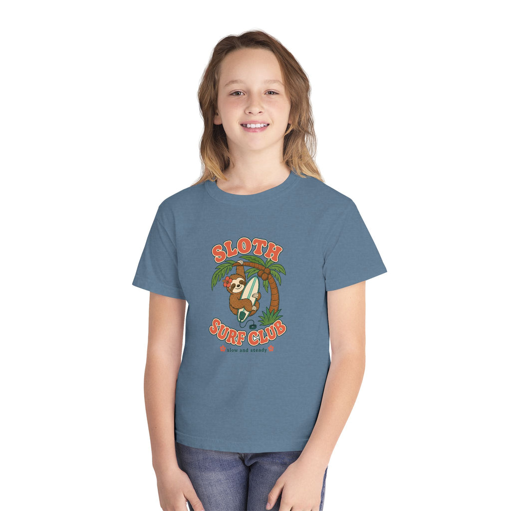 Sloth Surf Club Kids Tee | Sloth Kids Shirt | Youth Beach T-Shirt | Surf Kid Gift