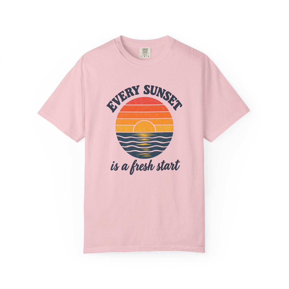Every Sunset Is A Fresh Start Tee | Retro Sunset Stripe Shirt | Inspirational Beach T-Shirt | Comfort Colors Gift