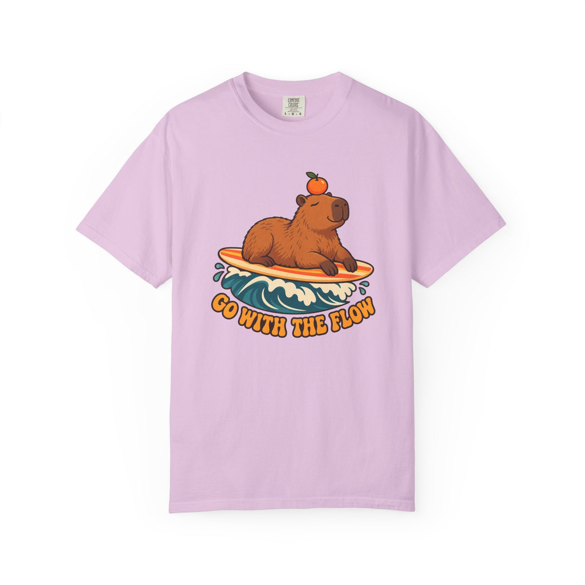 Capybara Go With The Flow Tee | Cute Surfing Capybara Shirt | Funny Animal Surf T-Shirt | Comfort Colors