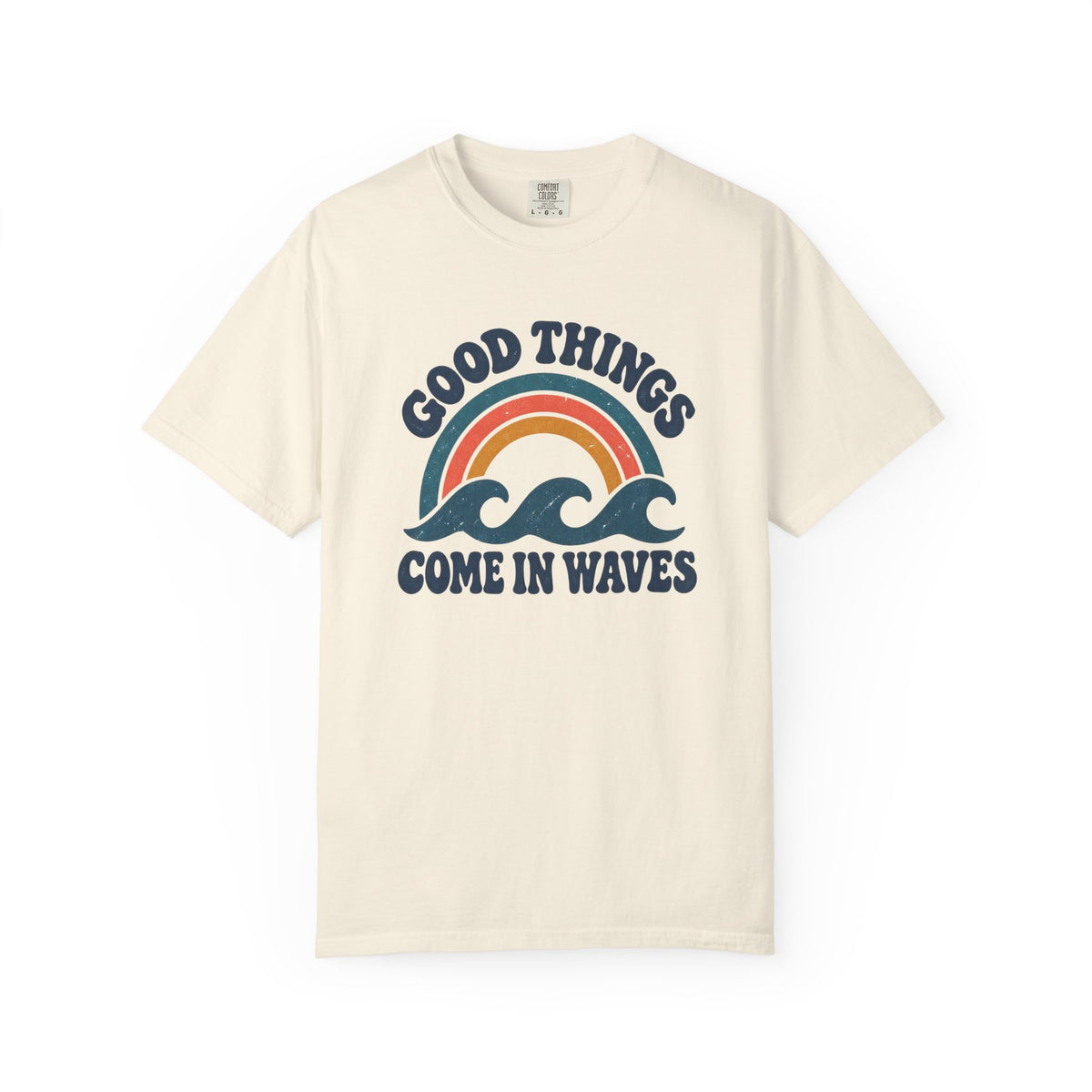 Good Things Come In Waves Tee | Retro Rainbow Wave Shirt | Positive Surf T-Shirt | Comfort Colors Gift