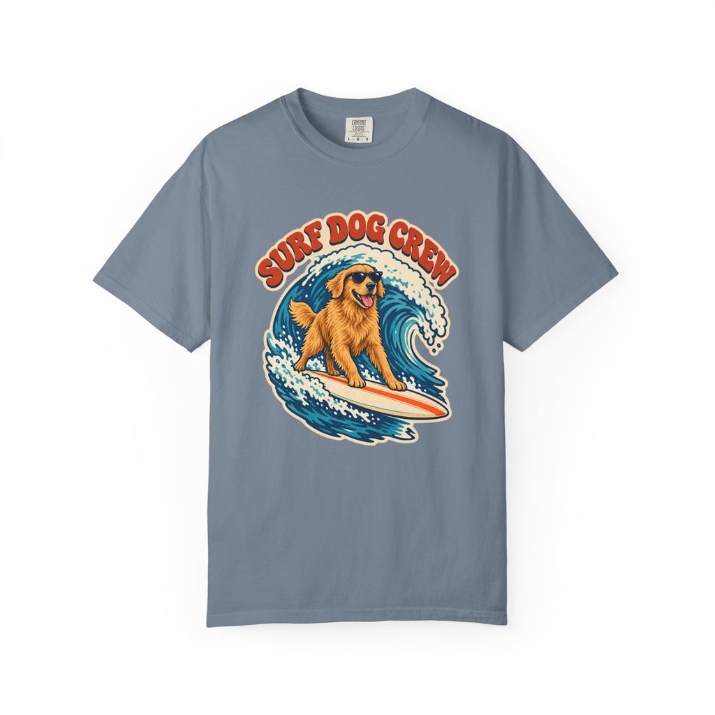 Surf Dog Crew Tee | Golden Retriever Surfing Shirt | Funny Dog Lover Surf T-Shirt | Comfort Colors
