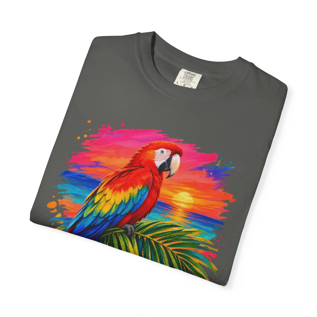 Macaw Parrot Sunset Shirt | Tropical Bird Hibiscus Tee | Comfort Colors T-Shirt