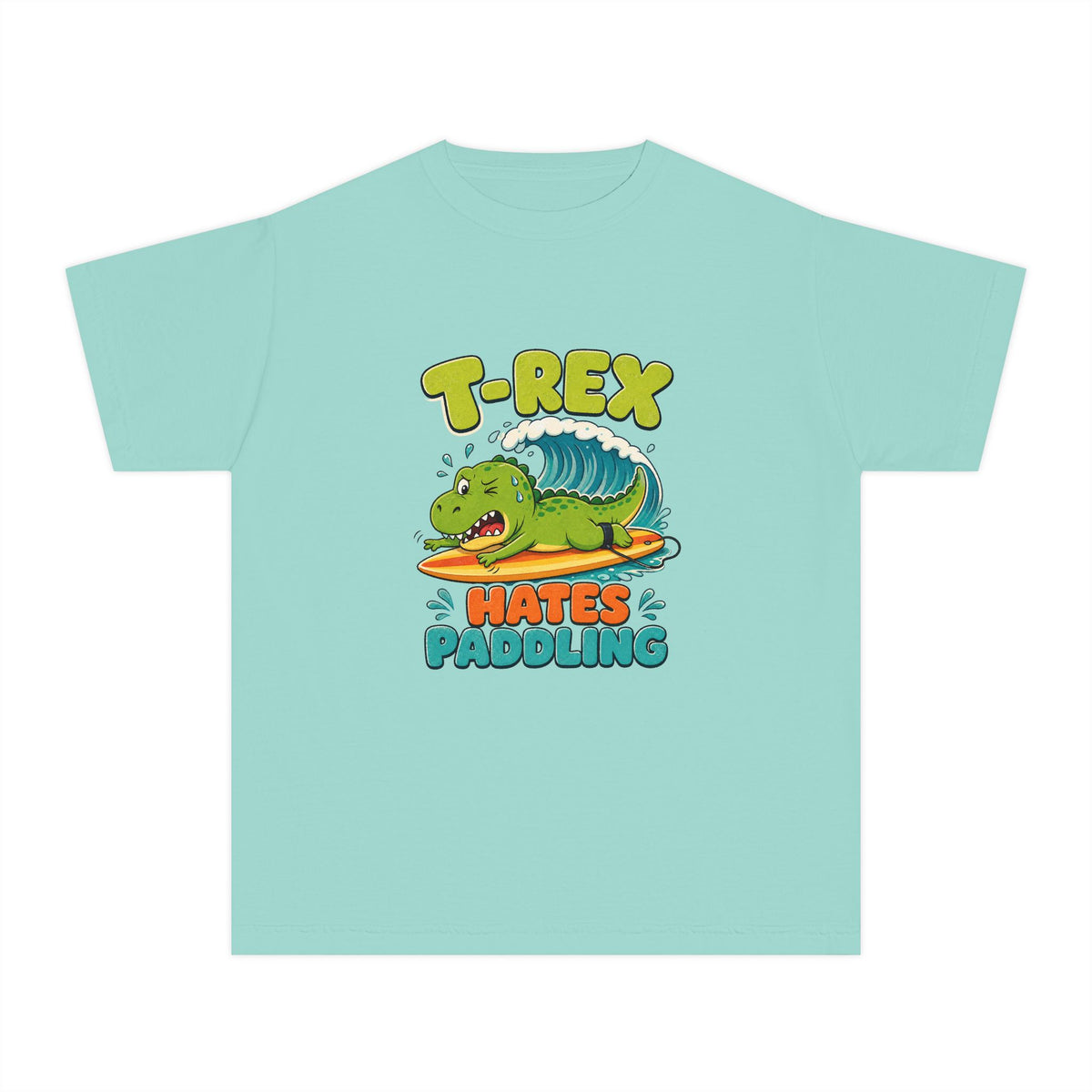 T-Rex Hates Paddling Kids Tee | Funny Dinosaur Kids Shirt | Youth Beach T-Shirt | Surf Kid Gift