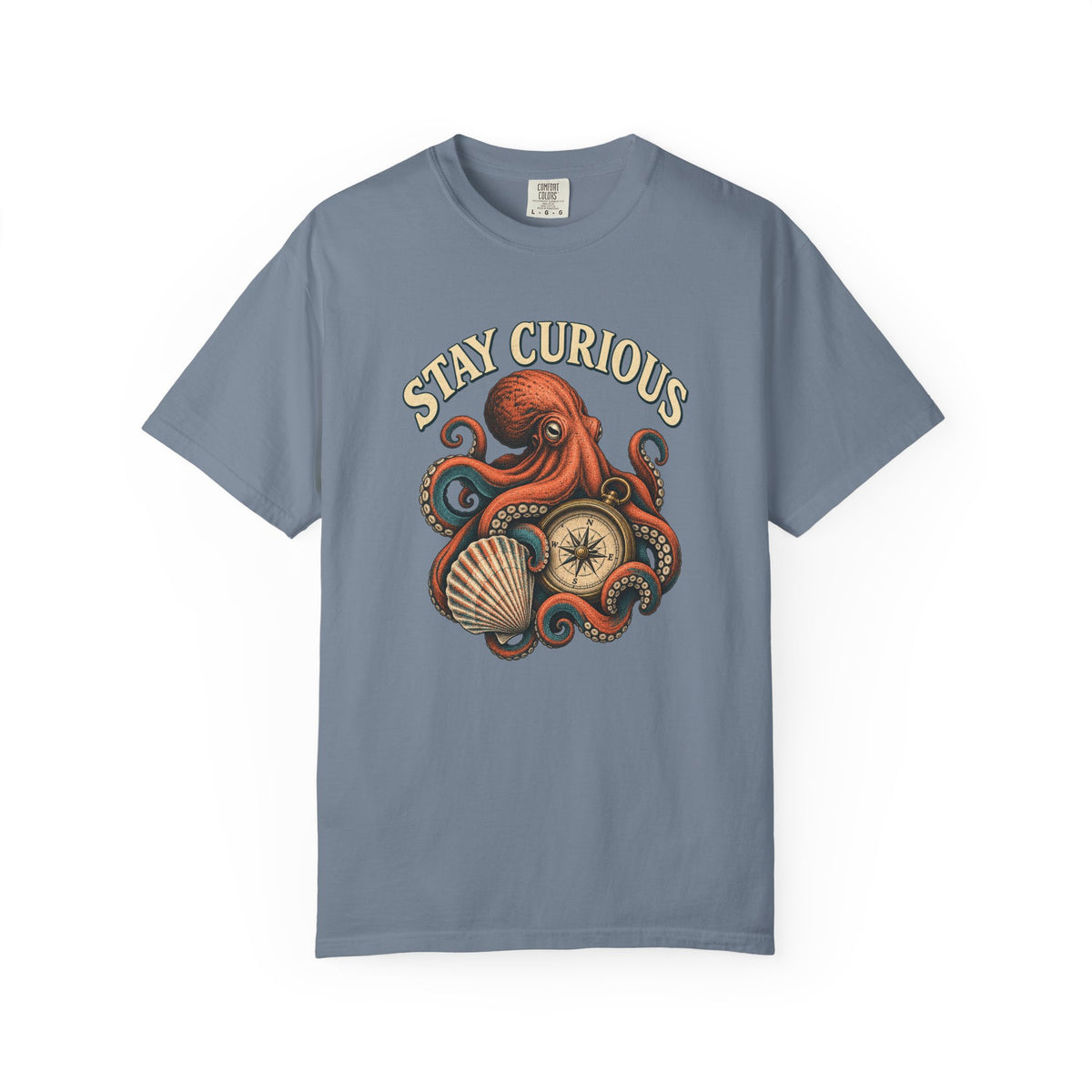 Stay Curious Octopus Tee | Vintage Octopus Compass Shirt | Nautical Ocean T-Shirt | Comfort Colors Gift