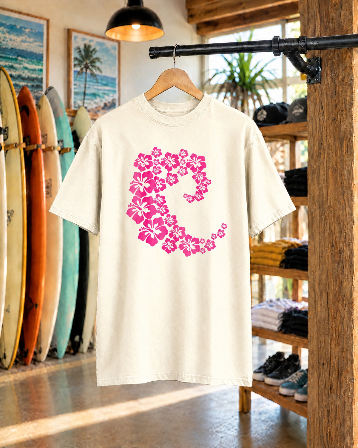 Hibiscus Wave Tee | Pink Flower Wave Shirt | Tropical Hawaiian Hibiscus T-Shirt | Comfort Colors