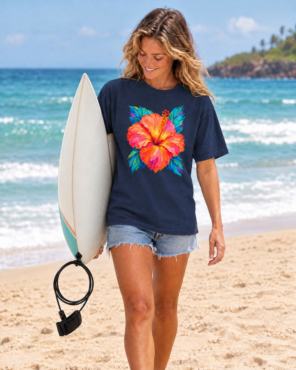 Painted Hibiscus Sunrise Shirt | Tropical Flower Tee | Comfort Colors T-Shirt