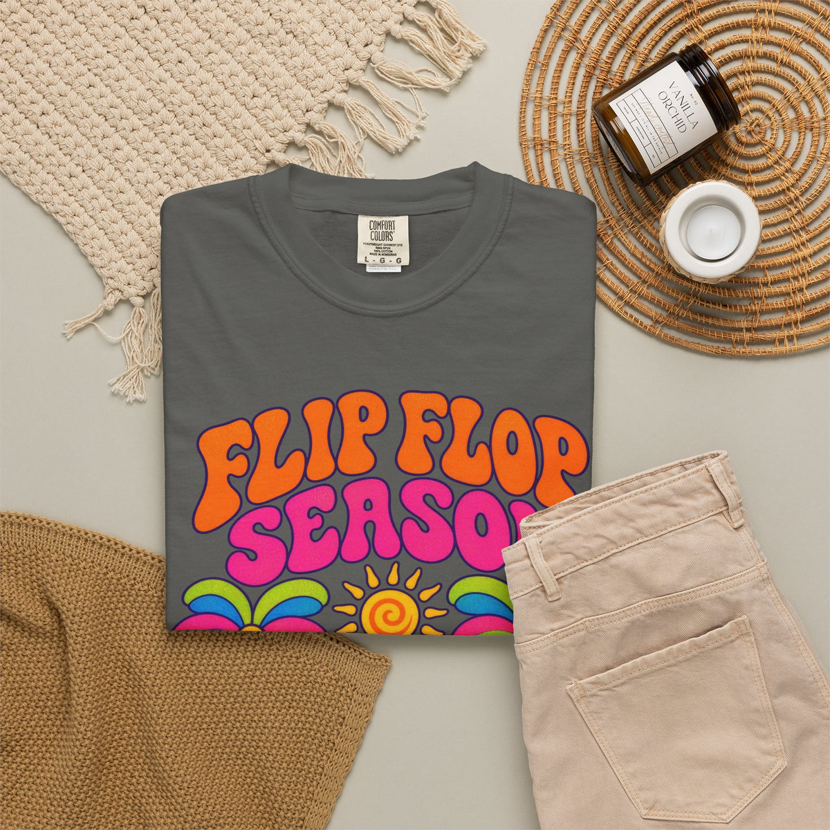 Flip Flop Season Tee | Summer Beach Shirt | Colorful Sandals T-Shirt | Comfort Colors