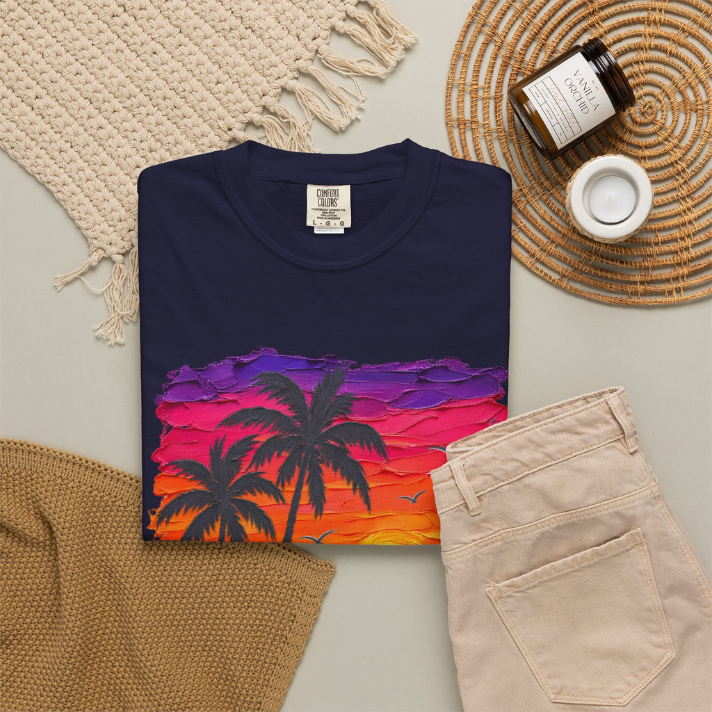 Palm Tree Sunset Shirt | Impasto Painted Beach Tee | Comfort Colors T-Shirt