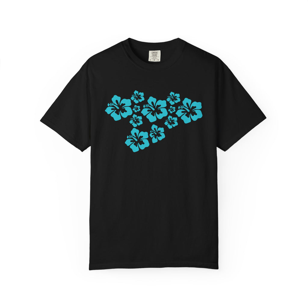 Hibiscus Flowers Tee | Teal Hibiscus Cluster Shirt | Tropical Island Flower T-Shirt | Comfort Colors