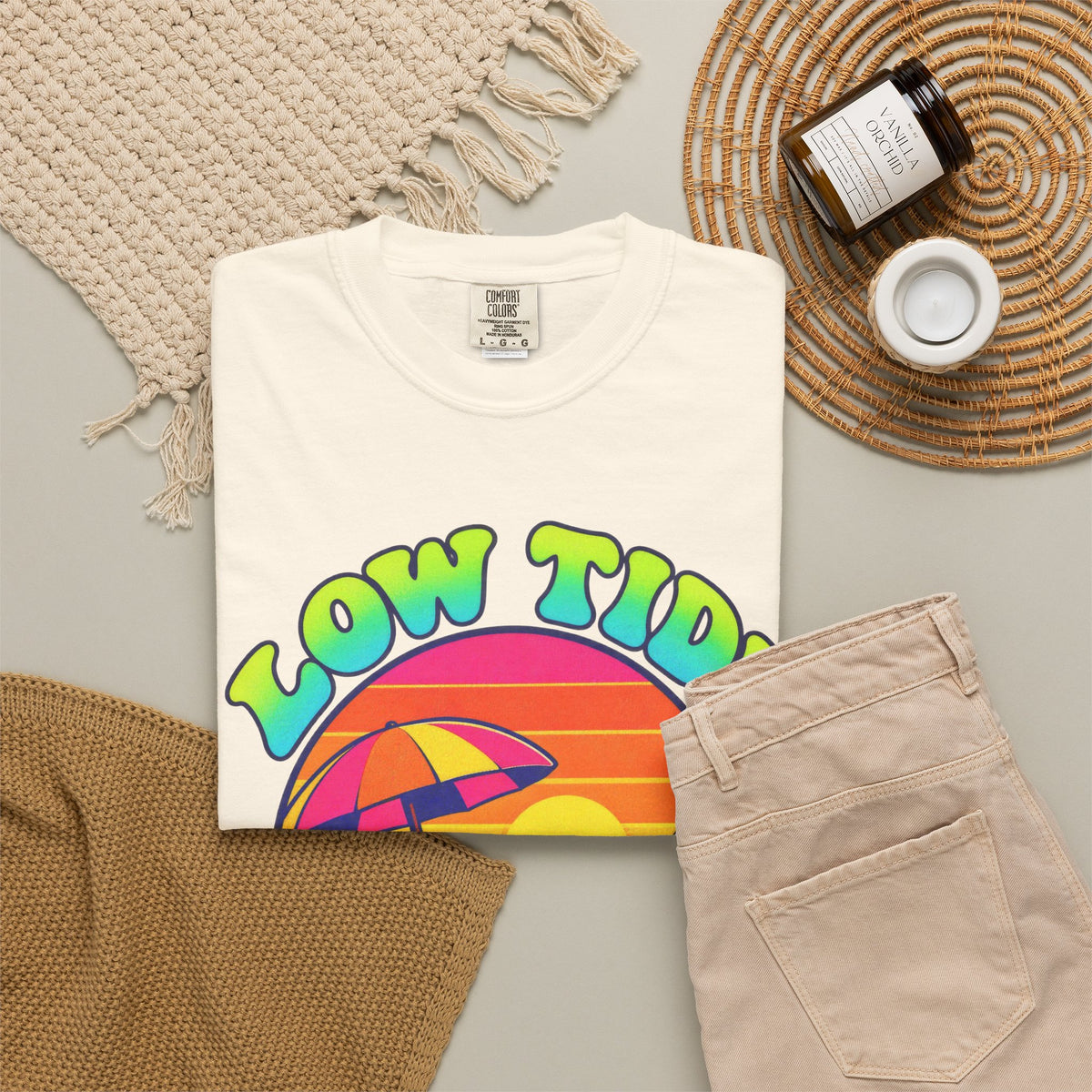 Low Tide High Vibes Tee | Good Vibes Beach Shirt | Colorful Tide Pool T-Shirt | Comfort Colors