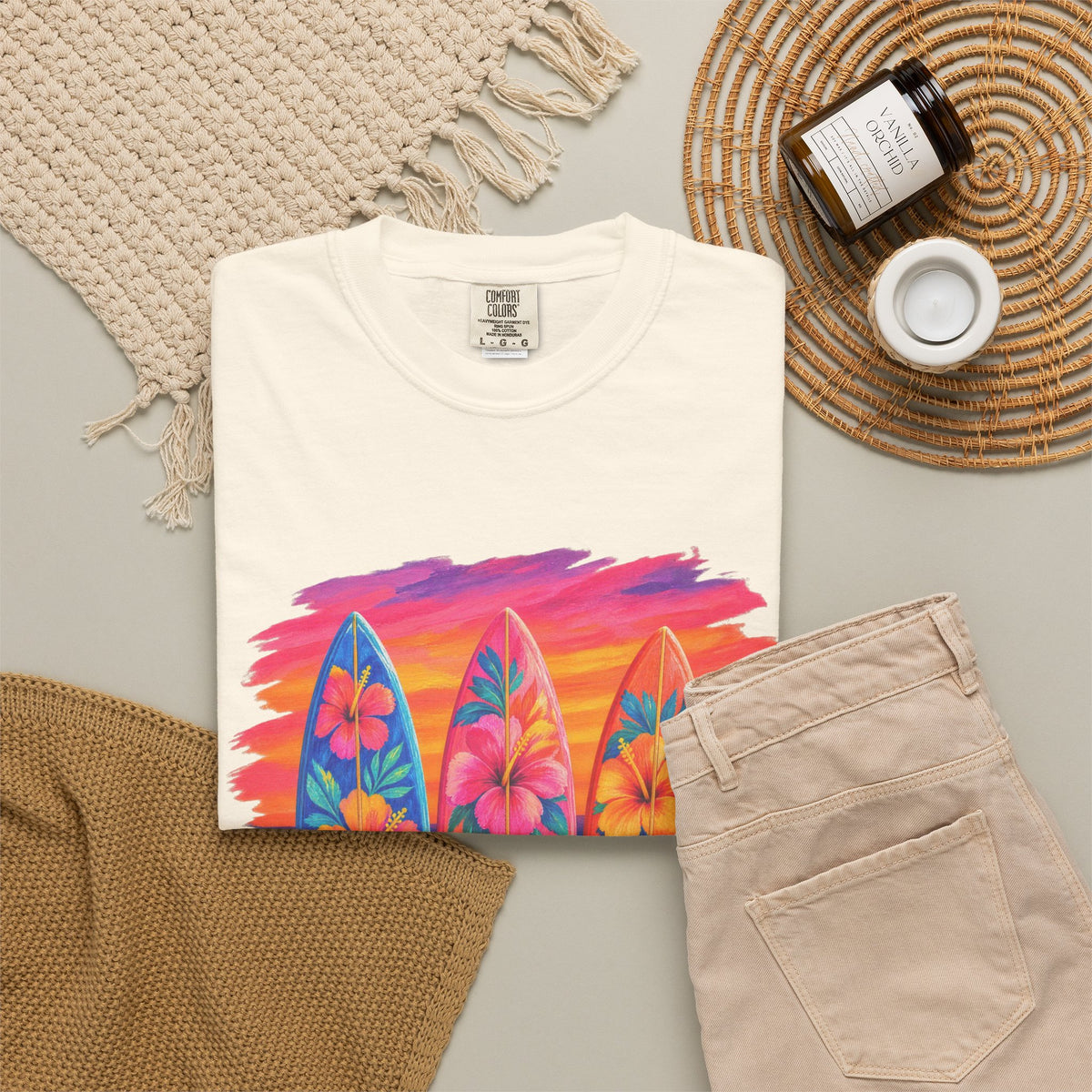 Floral Surfboards Shirt | Surfboard Quiver Sunset Tee | Comfort Colors T-Shirt