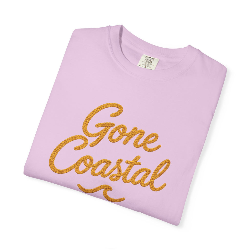 Gone Coastal Tee | Embroidered Look Script Beach Shirt | Coastal Living T-Shirt | Comfort Colors Blue Jean