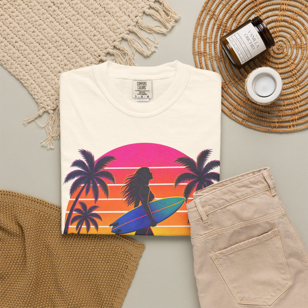 Chasing Sunsets Tee | Synthwave Sunset Surf Girl Shirt | Retro Palm T-Shirt | Comfort Colors