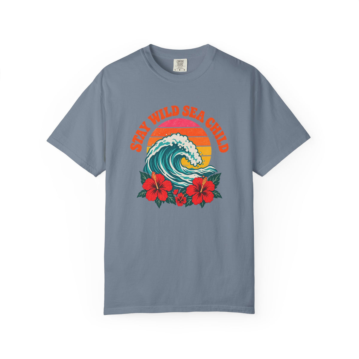 Stay Wild Sea Child Tee | Retro Sunset Wave Hibiscus Shirt | Boho Beach T-Shirt | Comfort Colors Gift