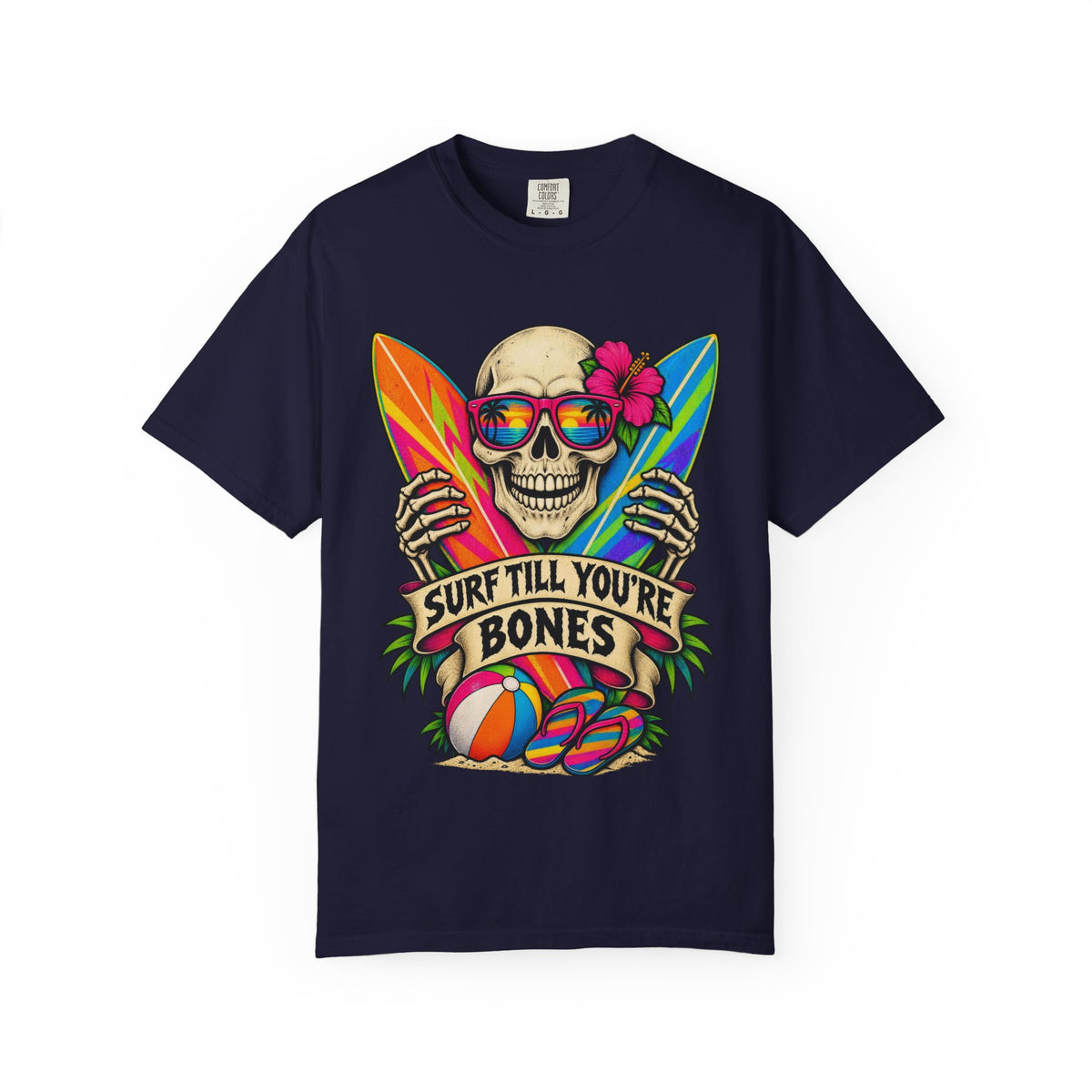 Surf Till You're Bones Tee | Funny Skeleton Surf Shirt | Retro Surfer T-Shirt | Comfort Colors