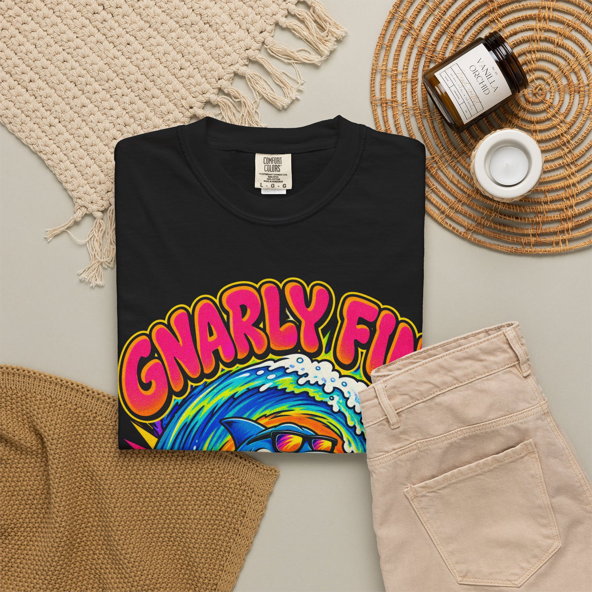 Gnarly Fin Surf Club Tee | Retro Shark Surf Shirt | Funny Shark T-Shirt | Comfort Colors