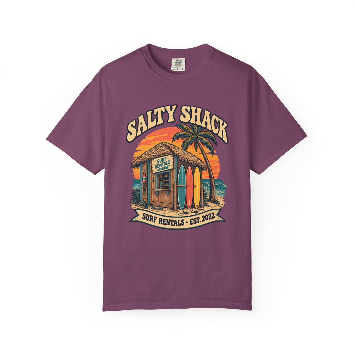Salty Shack Surf Rentals Tee | Vintage Beach Hut Surf Shirt | Retro Surf Shop T-Shirt | Comfort Colors