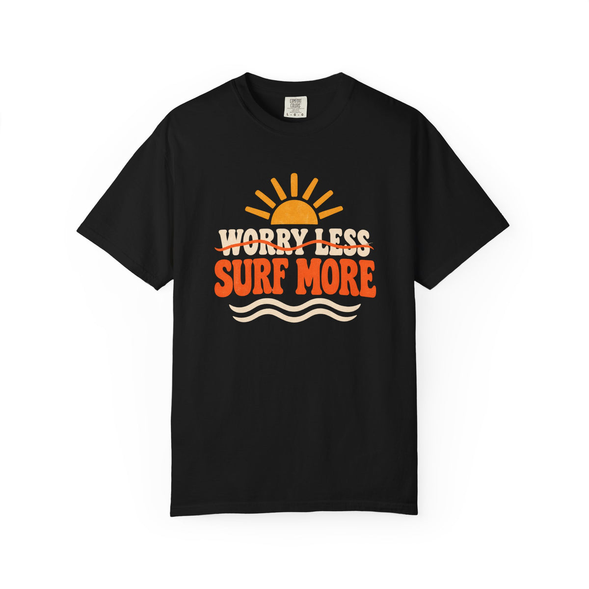 Worry Less Surf More Tee | Retro Sun Wave Shirt | Funny Surf T-Shirt | Comfort Colors Gift