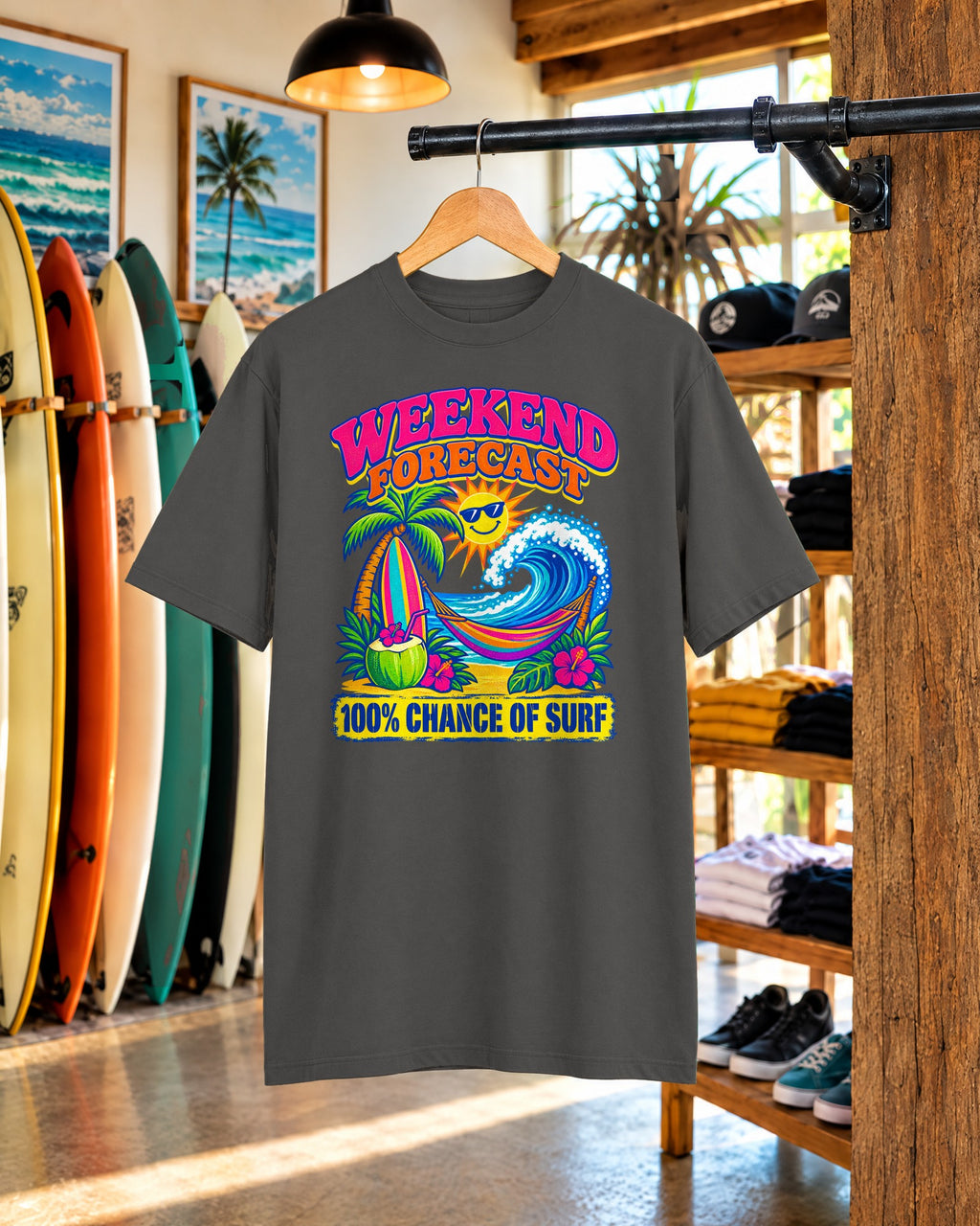 Weekend Forecast Surf Tee | Funny Weather Shirt | Beach Weekend T-Shirt | Comfort Colors
