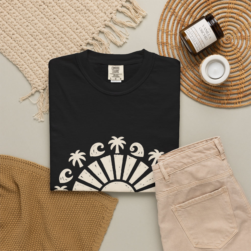 Linocut Sun Wave Shirt | Minimal Palm Medallion Tee | Comfort Colors T-Shirt