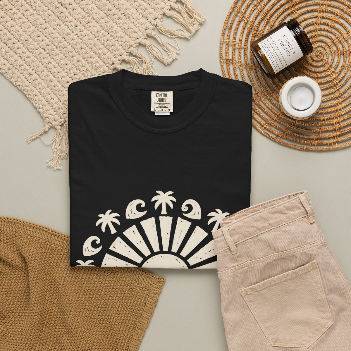 Linocut Sun Wave Shirt | Minimal Palm Medallion Tee | Comfort Colors T-Shirt