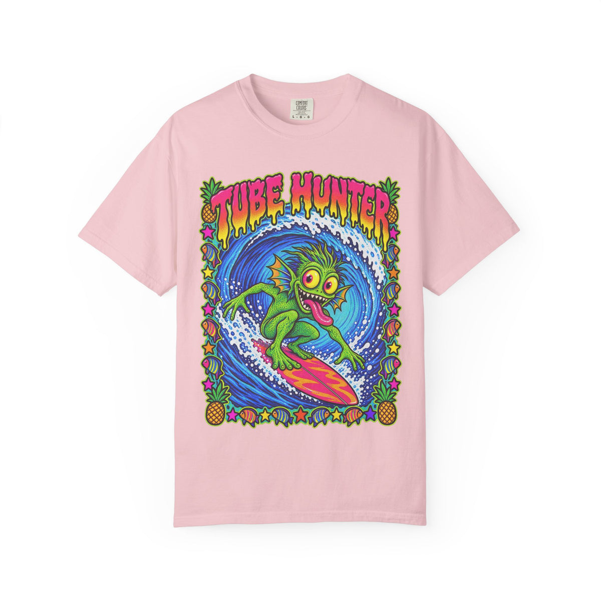 Tube Hunter Tee | 80s Comic Sea Monster Surf Shirt | Funny Barrel Wave T-Shirt | Comfort Colors
