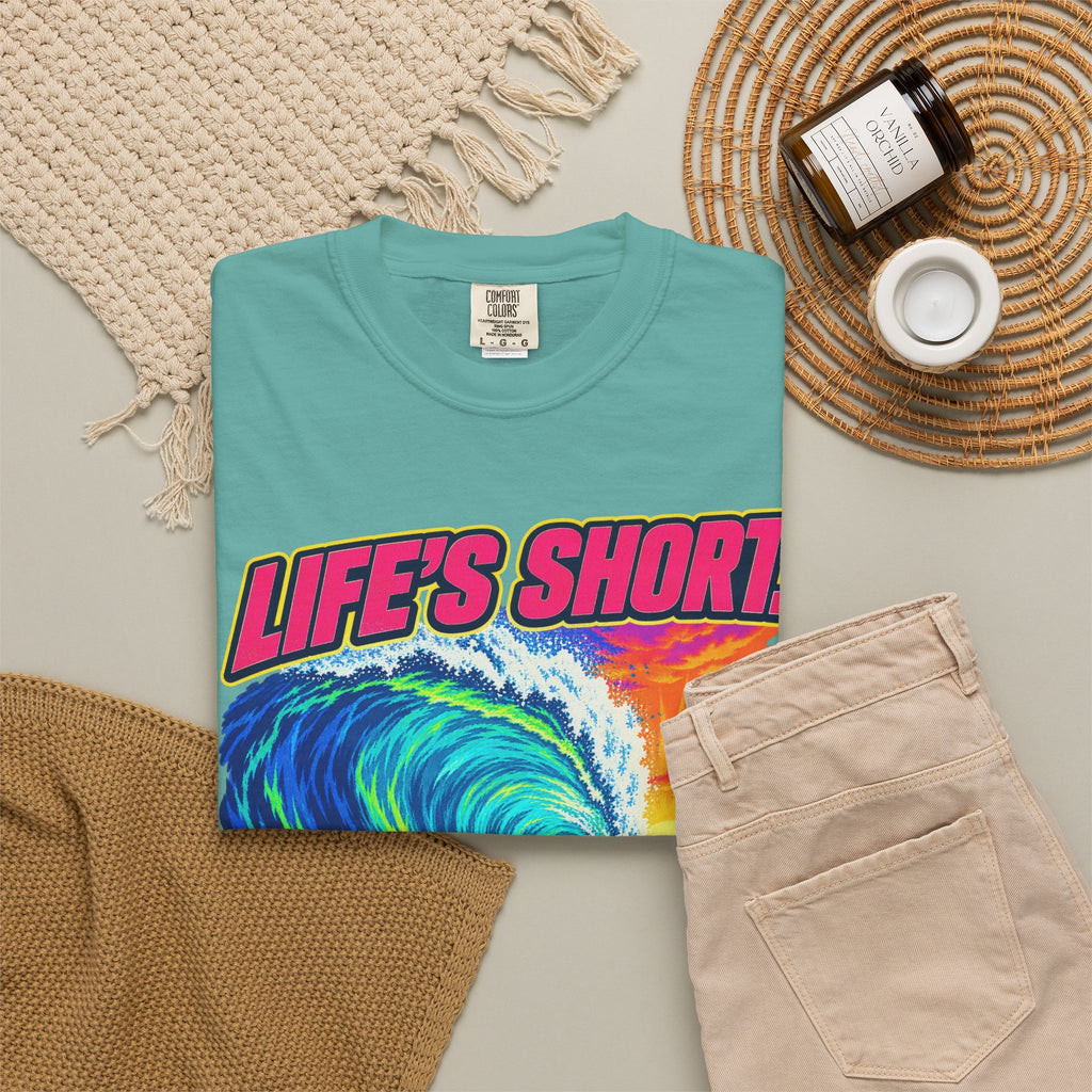 Life's Short Paddle Out Tee | Surf Motivation Shirt | Retro Surfboard T-Shirt | Comfort Colors