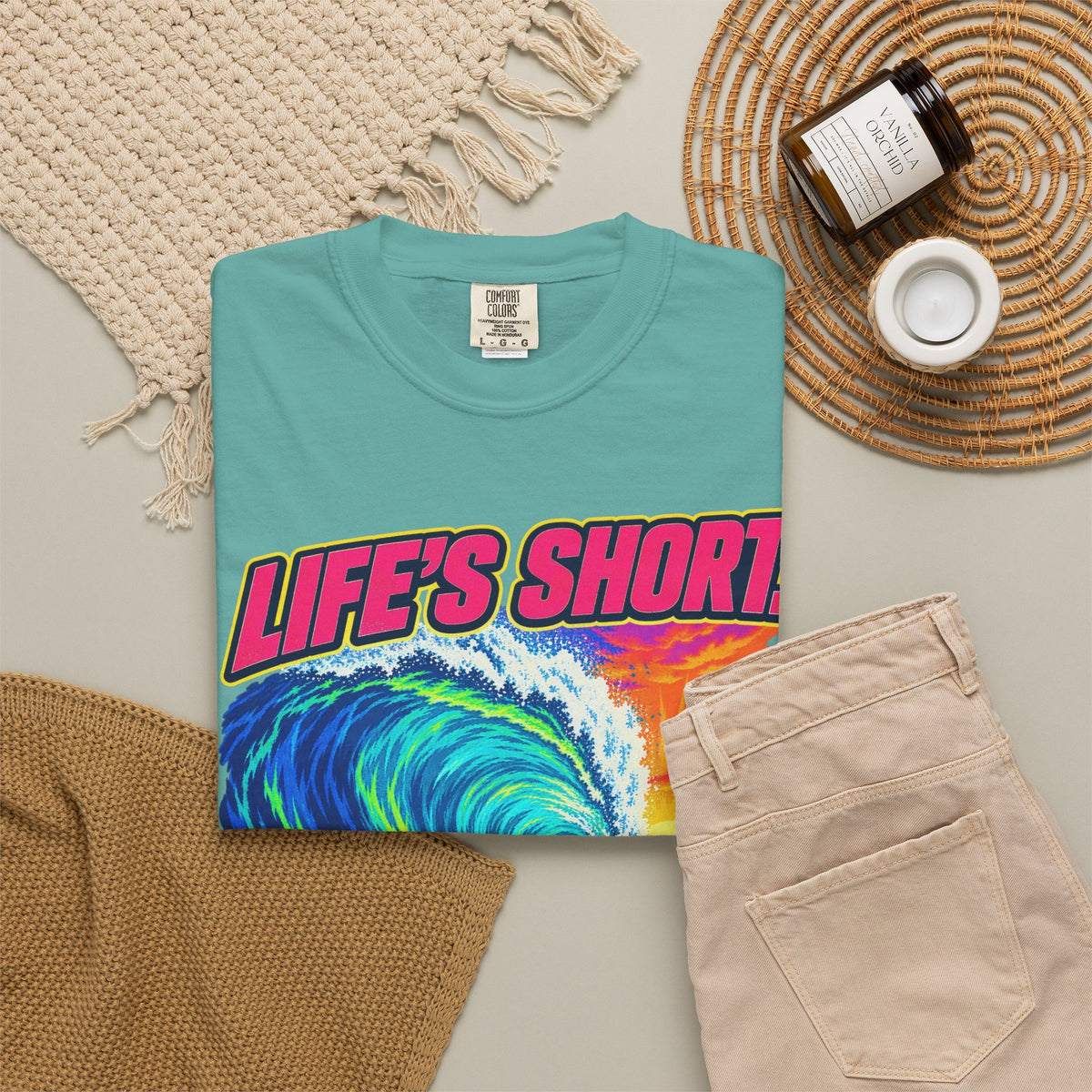 Life's Short Paddle Out Tee | Surf Motivation Shirt | Retro Surfboard T-Shirt | Comfort Colors